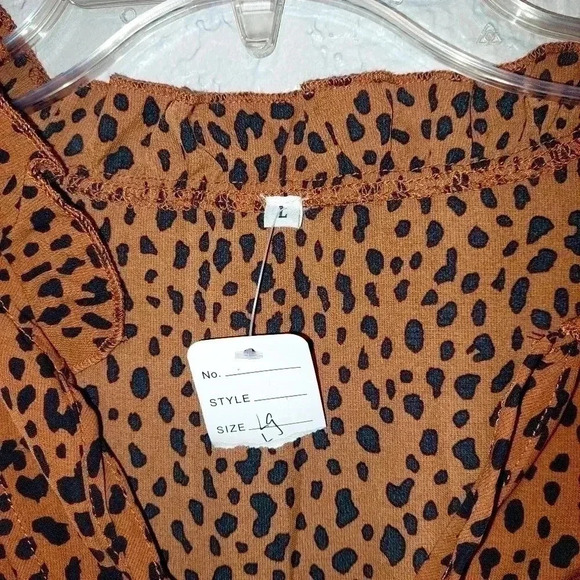 Womens Long Sleeve Ruffle Animal Print Boho Casual Loose Swing Dress Large - Picture 6 of 7